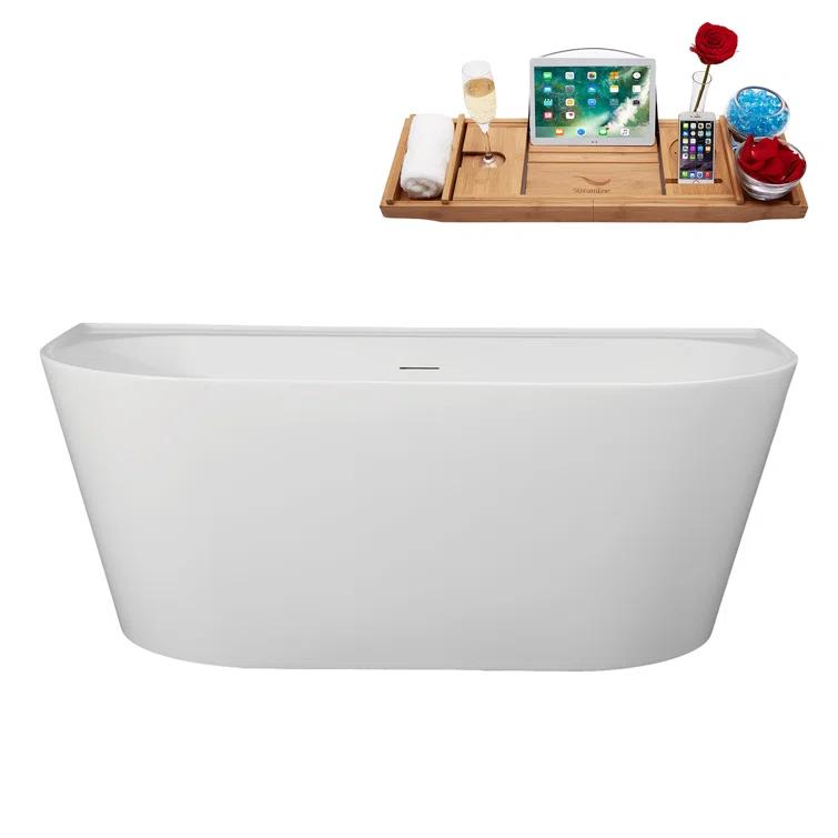 63" Streamline Soaking Freestanding Tub and Tray With Internal Drain