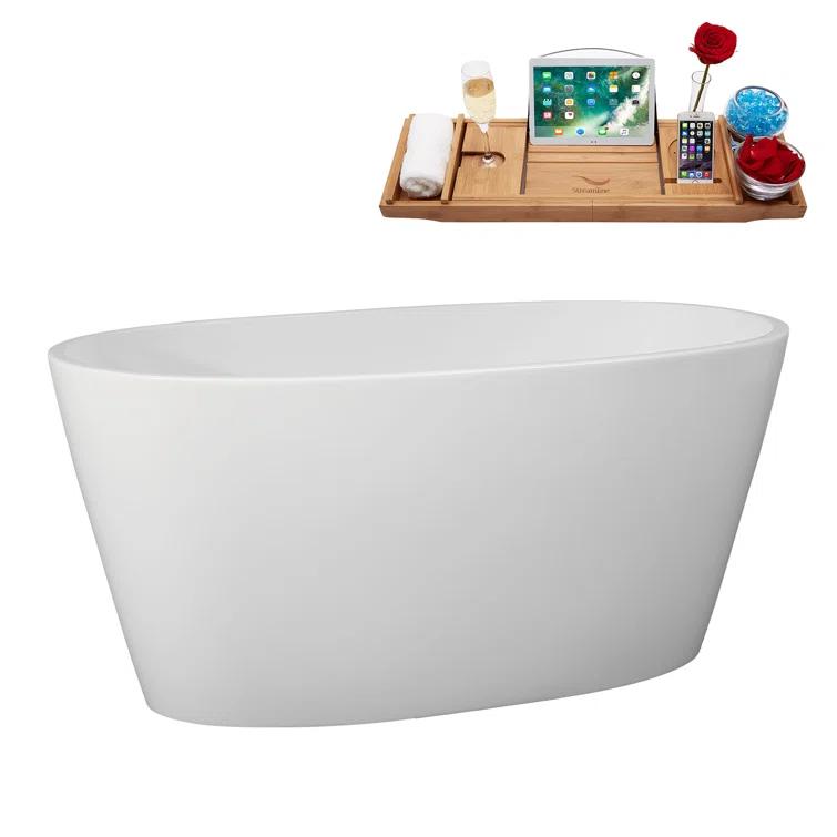 51" Streamline Soaking Freestanding Tub and Tray With Internal Drain