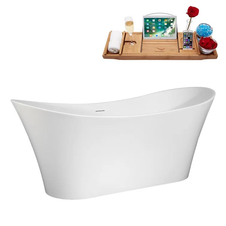 67" Streamline Soaking Freestanding Tub and Tray With Internal Drain