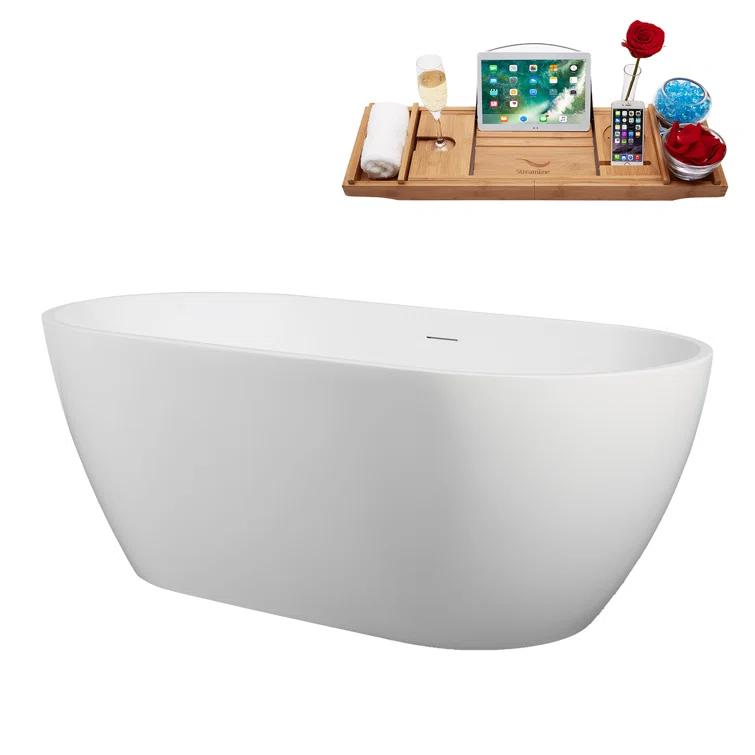 61" Streamline Soaking Freestanding Tub and Tray With Drain