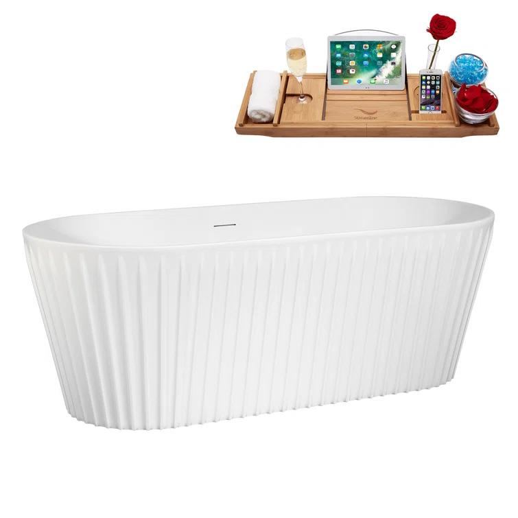 63" Streamline Soaking Freestanding Tub and Tray With Internal Drain