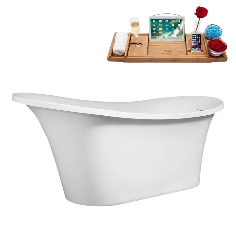 60" Streamline Soaking Freestanding Tub and Tray With Internal Drain