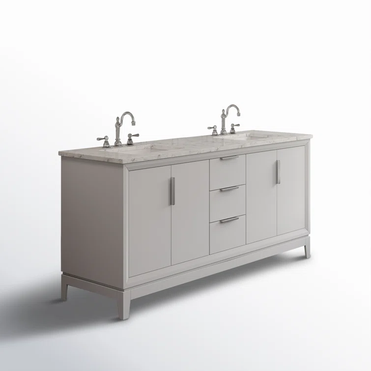 Water Creation Elizabeth 72" Wood Double Bathroom Vanity in White/Chrome