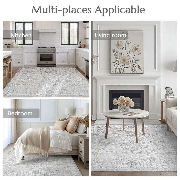 Chenille Mashine Washable Vintage Indoor Arae Rug with Non-Slip Backing for Bedroom Living Room Kitchen Entryway