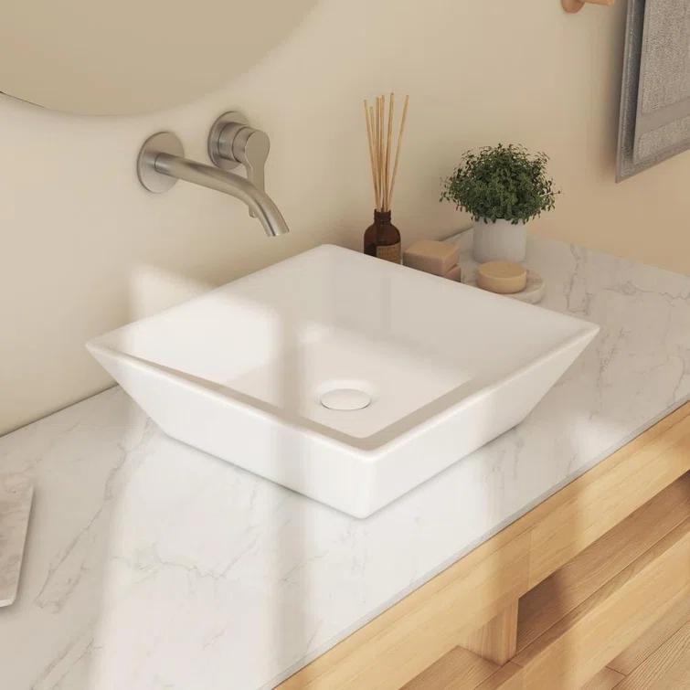 Naples 16" W x 5" H Square Vitreous ChinaBathroom Countertop Sink Vessel Sink in White