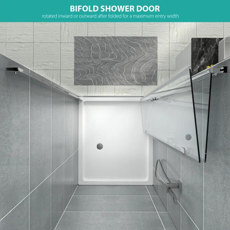 Sarlai 30 - 31 3/8" W x 72" H BiFold Frameless Glass Shower Door with Clear Tempered Glass S-SD3072BF-CH