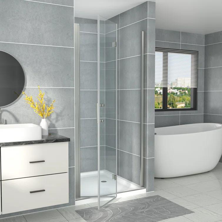 Sarlai 30 - 31 3/8" W x 72" H BiFold Frameless Glass Shower Door with Clear Tempered Glass S-SD3072BF-SS