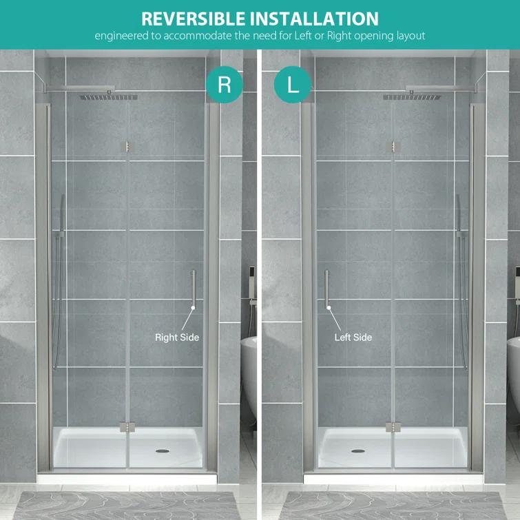 Sarlai 30 - 31 3/8" W x 72" H BiFold Frameless Glass Shower Door with Clear Tempered Glass S-SD3072BF-SS