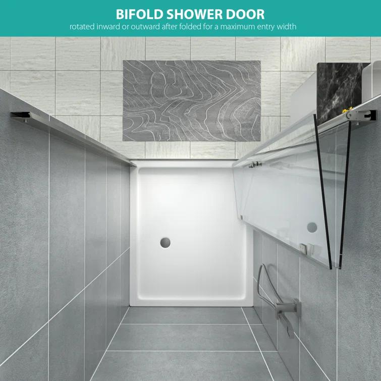 Sarlai 30 - 31 3/8" W x 72" H BiFold Frameless Glass Shower Door with Clear Tempered Glass S-SD3072BF-SS