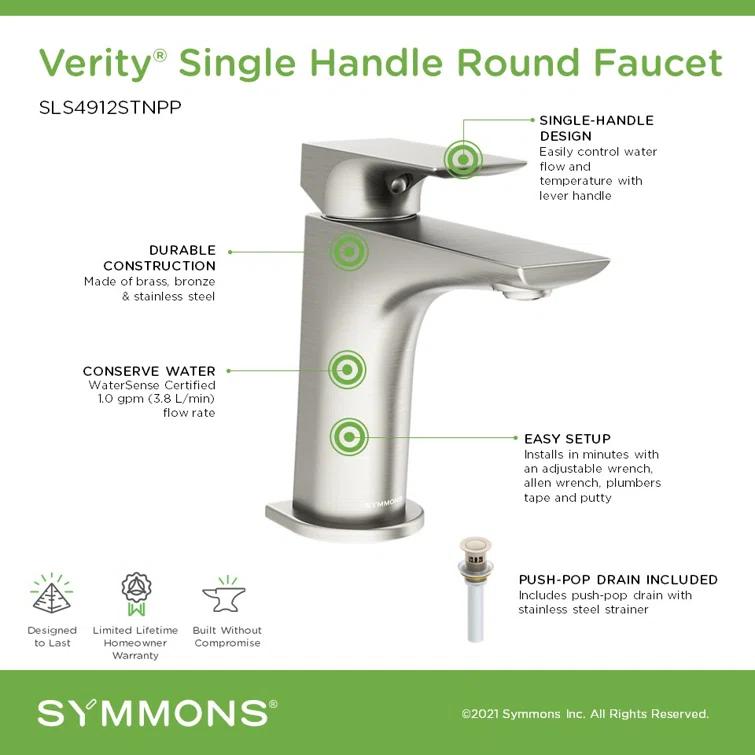 Verity Single Handle Bathroom Faucet with Push Pop Drain