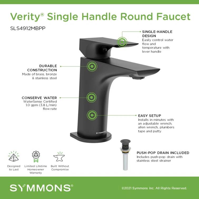 Verity Single Handle Bathroom Faucet with Push Pop Drain