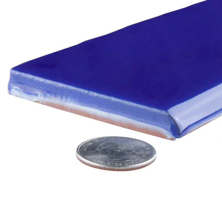 Merola Tile Viva 6" L x 3" W Ceramic Bullnose Wall Tile Trim in Blue