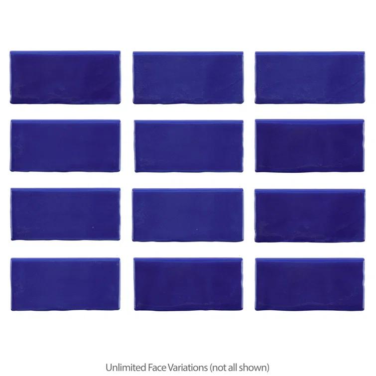 Merola Tile Viva 6" L x 3" W Ceramic Bullnose Wall Tile Trim in Blue