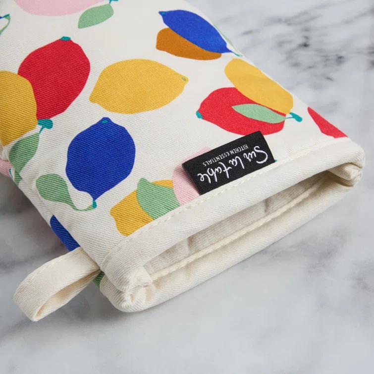 Sur La Table Kitchen Essentials SUR LA TABLE KITCHEN ESSENTIALS Lemon Zest Citrus Fruit Mini Oven Mitt Set Yellow/Blue/Ivory 5.5"x8" (Set of 2)