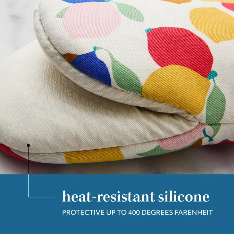 Sur La Table Kitchen Essentials SUR LA TABLE KITCHEN ESSENTIALS Lemon Zest Citrus Fruit Mini Oven Mitt Set Yellow/Blue/Ivory 5.5"x8" (Set of 2)