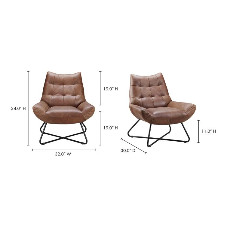 Cappuccino Graduate Leather Lounge Chair with Metal Frame