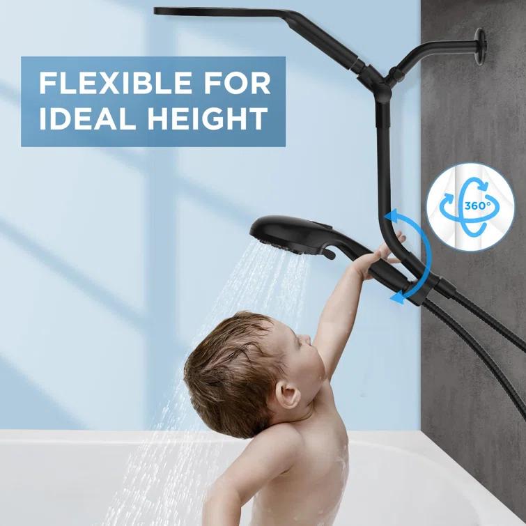 Dual Handheld Shower Head Combo, 2-In-1 Rain Shower Heads System 8 Inch Rainfall Shower Head And 10 Modes High Pressure Hand Held Showerhead With Built-In Power Wash