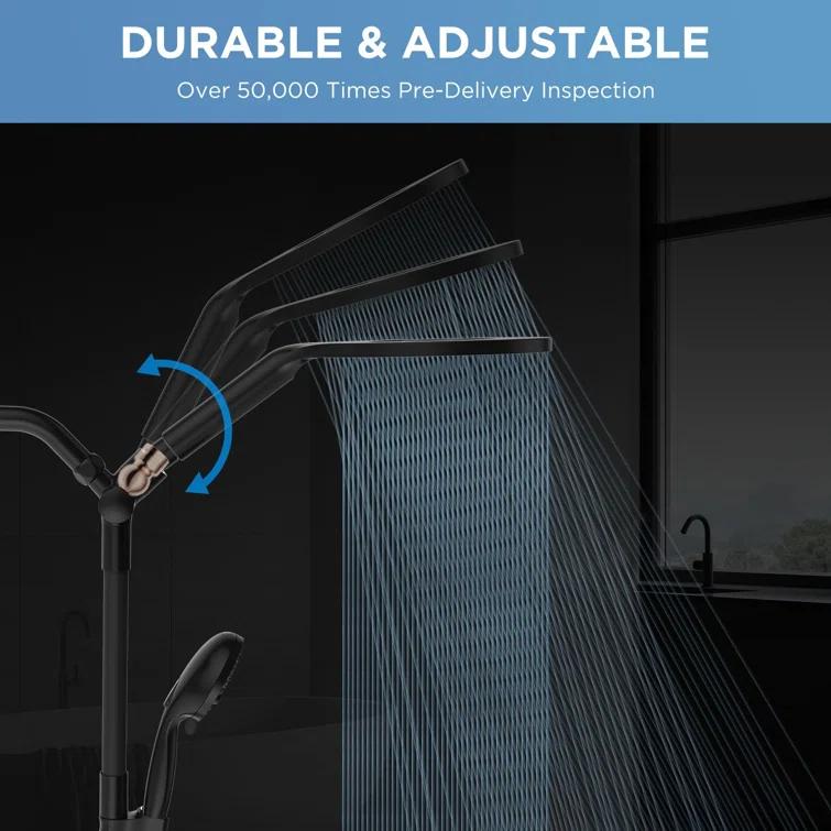 Dual Handheld Shower Head Combo, 2-In-1 Rain Shower Heads System 8 Inch Rainfall Shower Head And 10 Modes High Pressure Hand Held Showerhead With Built-In Power Wash