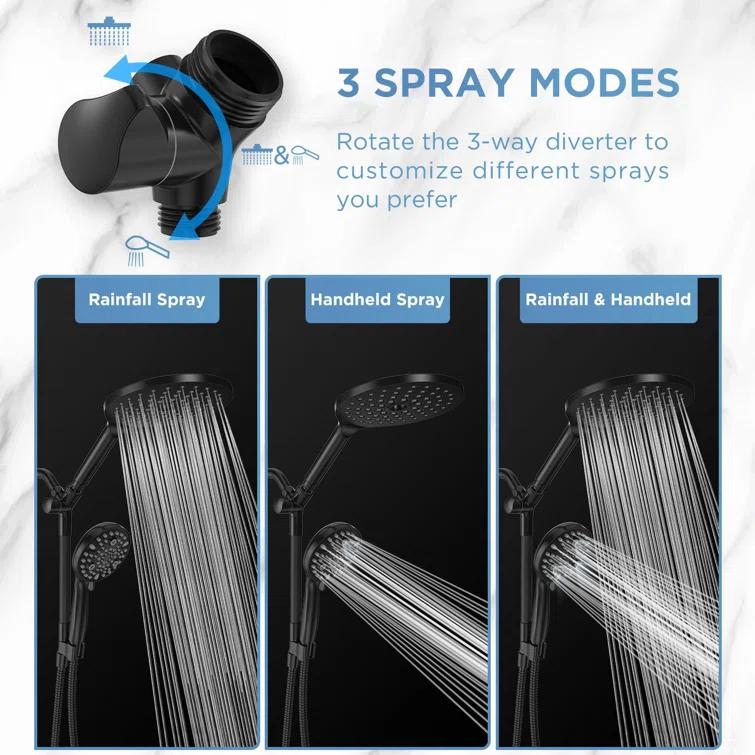 Dual Handheld Shower Head Combo, 2-In-1 Rain Shower Heads System 8 Inch Rainfall Shower Head And 10 Modes High Pressure Hand Held Showerhead With Built-In Power Wash