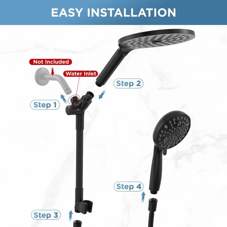 Dual Handheld Shower Head Combo, 2-In-1 Rain Shower Heads System 8 Inch Rainfall Shower Head And 10 Modes High Pressure Hand Held Showerhead With Built-In Power Wash