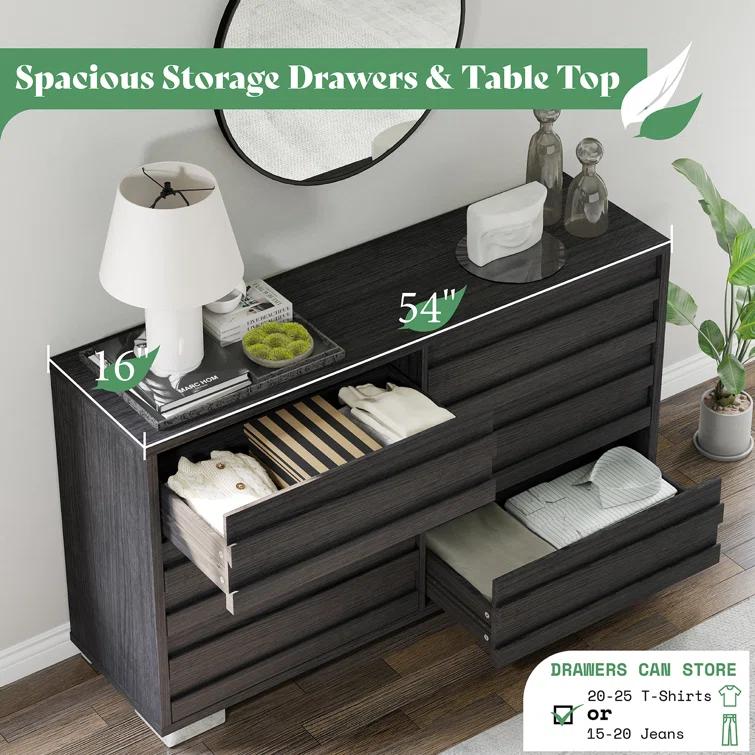 Louby 6 Drawers Dresser For Bedroom, 54" Wide Chest Of Drawers