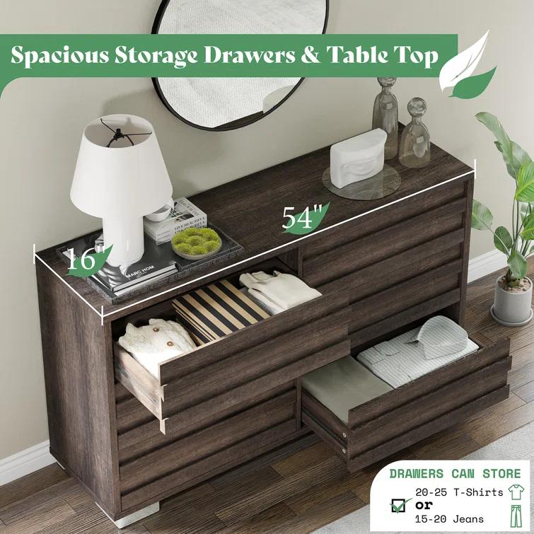 Louby 6 Drawers Dresser For Bedroom, 54" Wide Chest Of Drawers