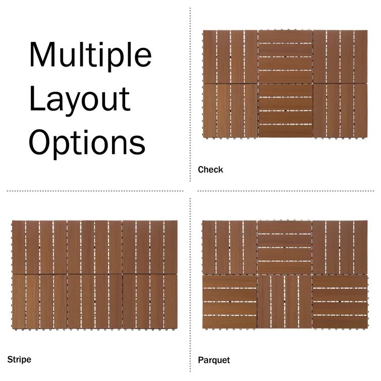 Deck Tiles - 6-Pack Wood Plastic Composite Interlocking Patio Tiles - 5.8SQFT Outdoor Flooring for Balcony, Porch, and Garage by Pure Garden