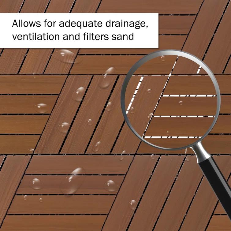 Deck Tiles - 6-Pack Wood Plastic Composite Interlocking Patio Tiles - 5.8SQFT Outdoor Flooring for Balcony, Porch, and Garage by Pure Garden