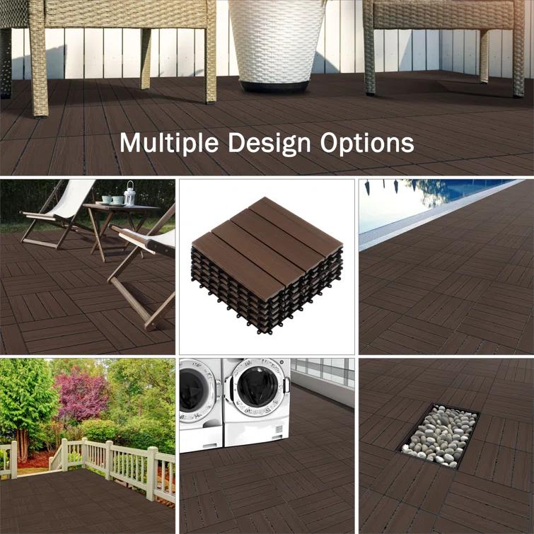 Deck Tiles - 6-Pack Wood Plastic Composite Interlocking Patio Tiles - 5.8SQFT Outdoor Flooring for Balcony, Porch, and Garage by Pure Garden