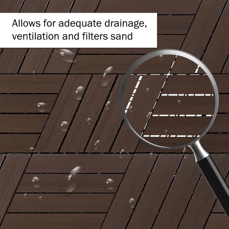 Deck Tiles - 6-Pack Wood Plastic Composite Interlocking Patio Tiles - 5.8SQFT Outdoor Flooring for Balcony, Porch, and Garage by Pure Garden