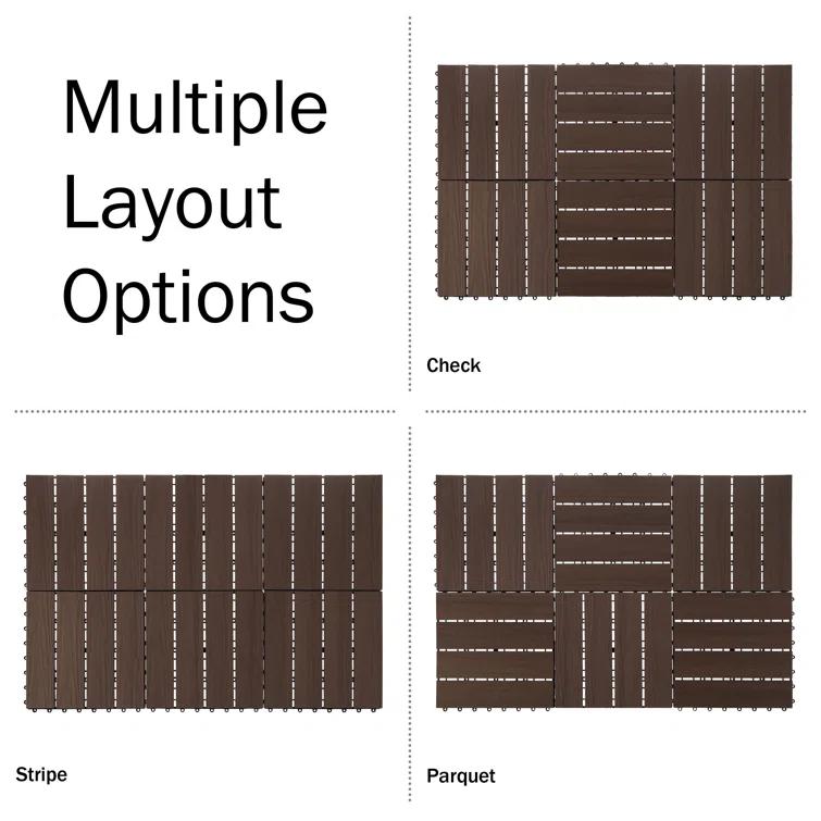 Deck Tiles - 6-Pack Wood Plastic Composite Interlocking Patio Tiles - 5.8SQFT Outdoor Flooring for Balcony, Porch, and Garage by Pure Garden