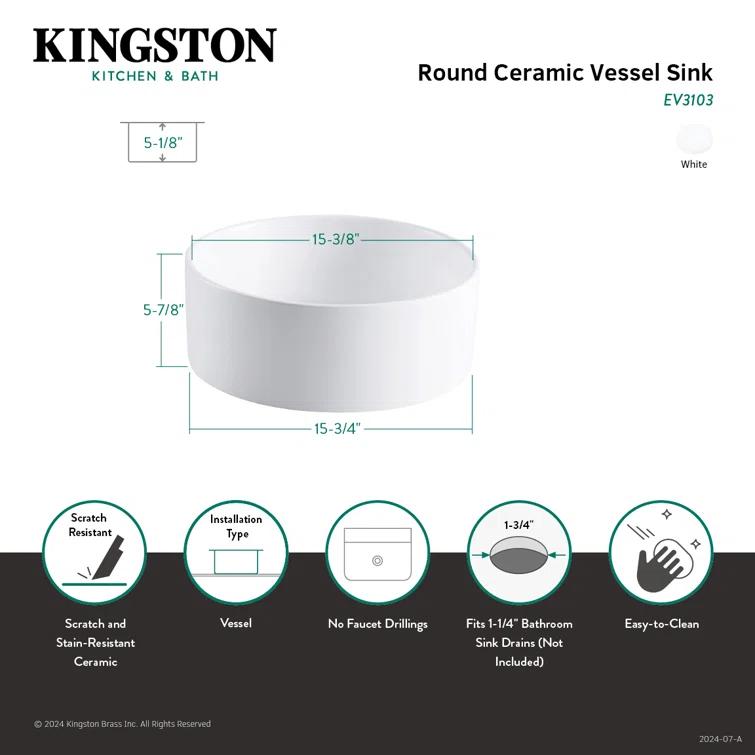 Kingston Brass Park Ceramic Round Vessel Sink