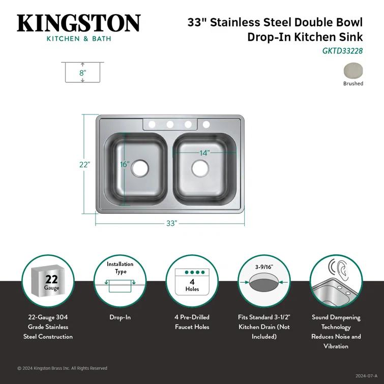 Studio 33" L x 22" W Drop-In Kitchen Sink with Faucet