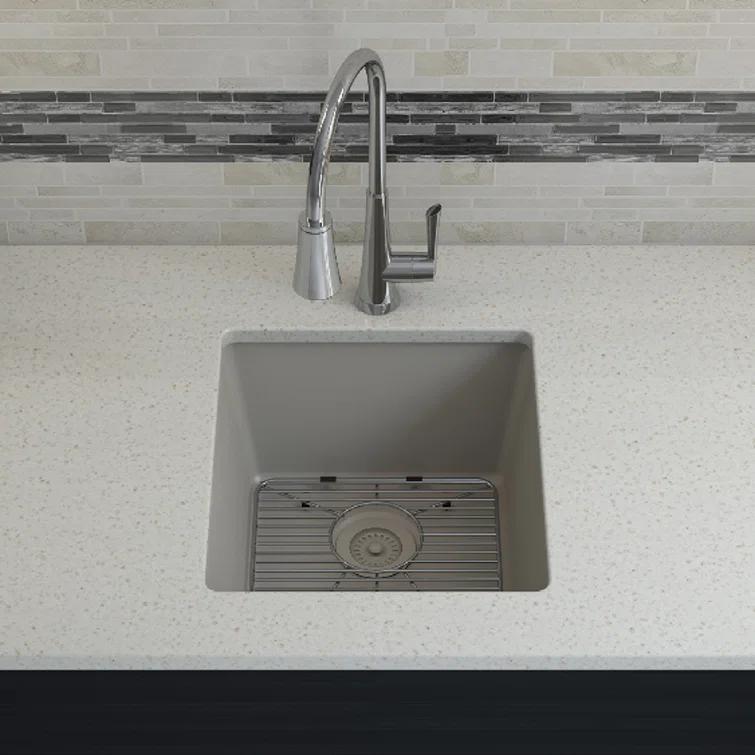 Lexicon Quartz 16" x 18" Quartz Kitchen Sink, Single Bowl Sink, Drop-in Sink, Undermount Sink, Granite Kitchen Sink, with Steel Grids and Basket Strainer LP-1618-C