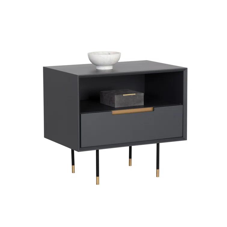 Slate Navy and Black Modern Nightstand with Drawer