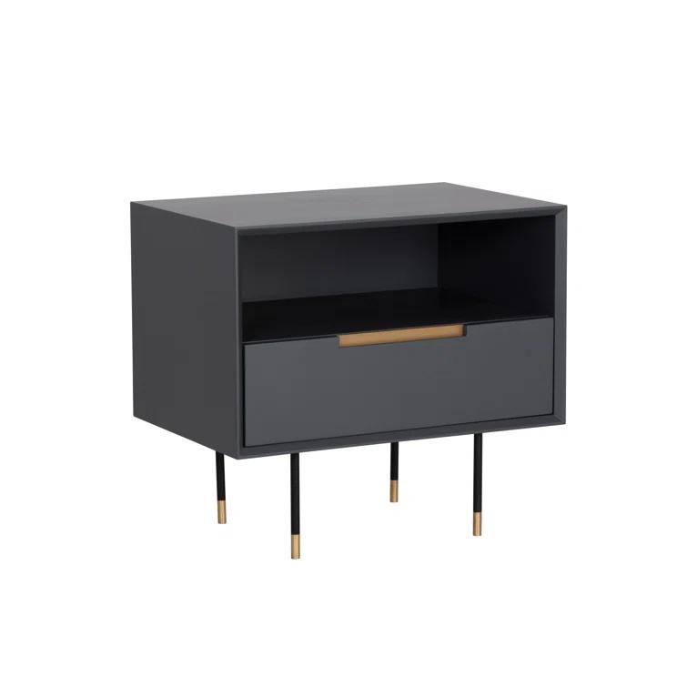 Slate Navy and Black Modern Nightstand with Drawer