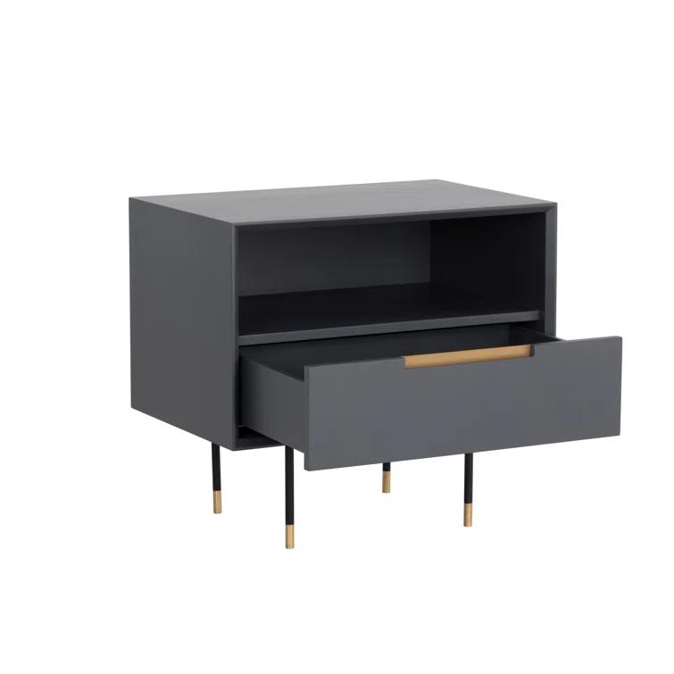 Slate Navy and Black Modern Nightstand with Drawer