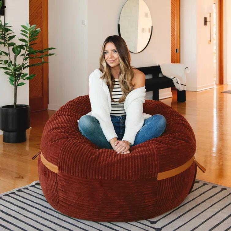 Big Joe Foam Filled Bean Bag Chair with Removable Cover, Corded Plush, Vegan Leather Accents, Medium to XXL Size