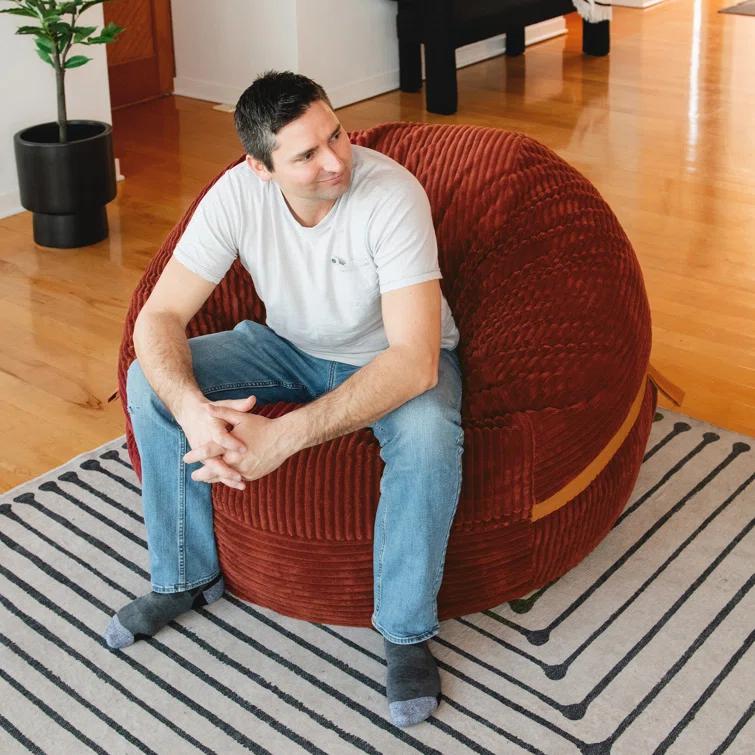 Big Joe Foam Filled Bean Bag Chair with Removable Cover, Corded Plush, Vegan Leather Accents, Medium to XXL Size