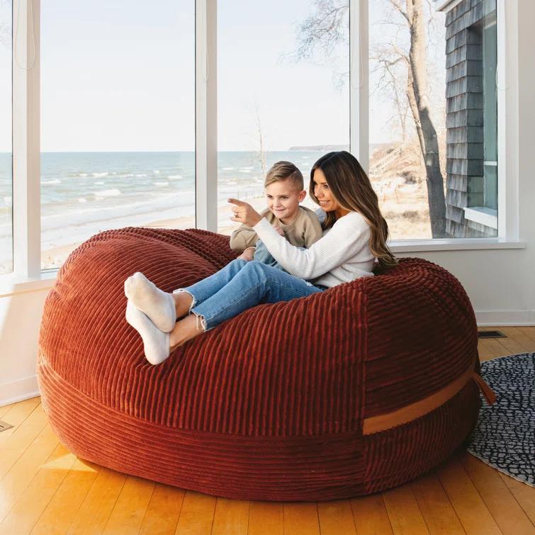 Big Joe Foam Filled Bean Bag Chair with Removable Cover, Corded Plush, Vegan Leather Accents, Medium to XXL Size