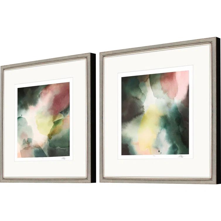 Gossamer Layers Abstract Watercolor Wall Art Set in Silver Frames
