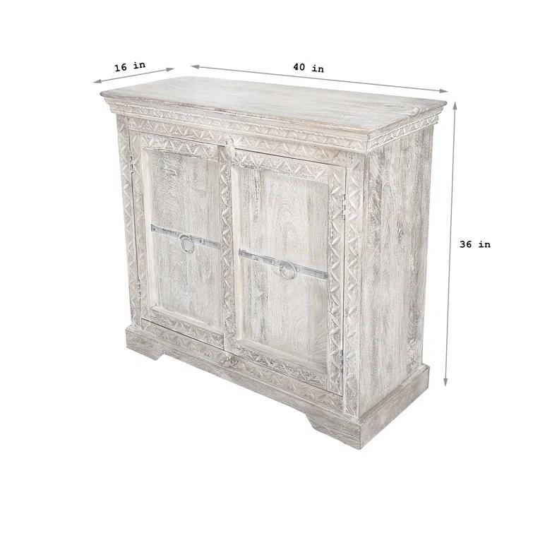 August Grove® White Solid Wood Hand Carved 2 Door Antique Cabinet