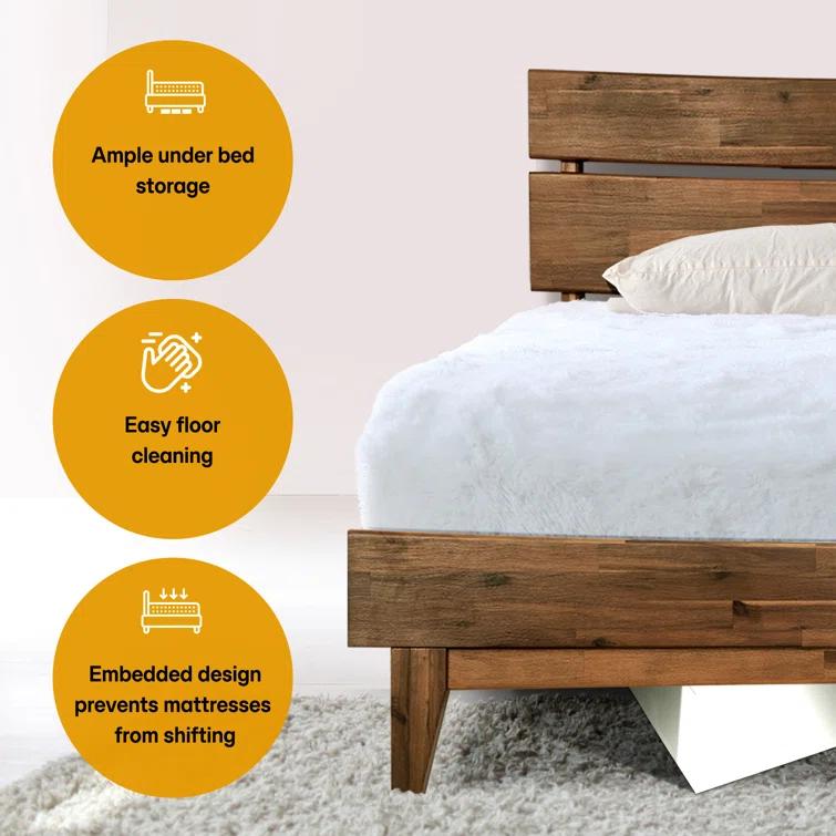 Acacia Aurora Premium Solid Wood Platform Bed Frame and High Headboard, King Bed Frame with Headboard Included, Mid Century Modern Bed with 5 years Warranty