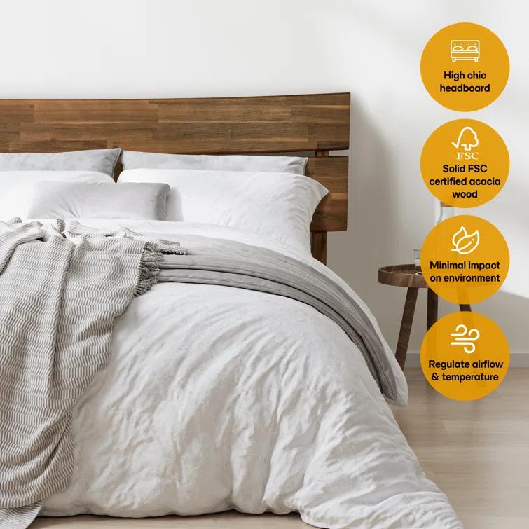 Acacia Aurora Premium Solid Wood Platform Bed Frame and High Headboard, King Bed Frame with Headboard Included, Mid Century Modern Bed with 5 years Warranty