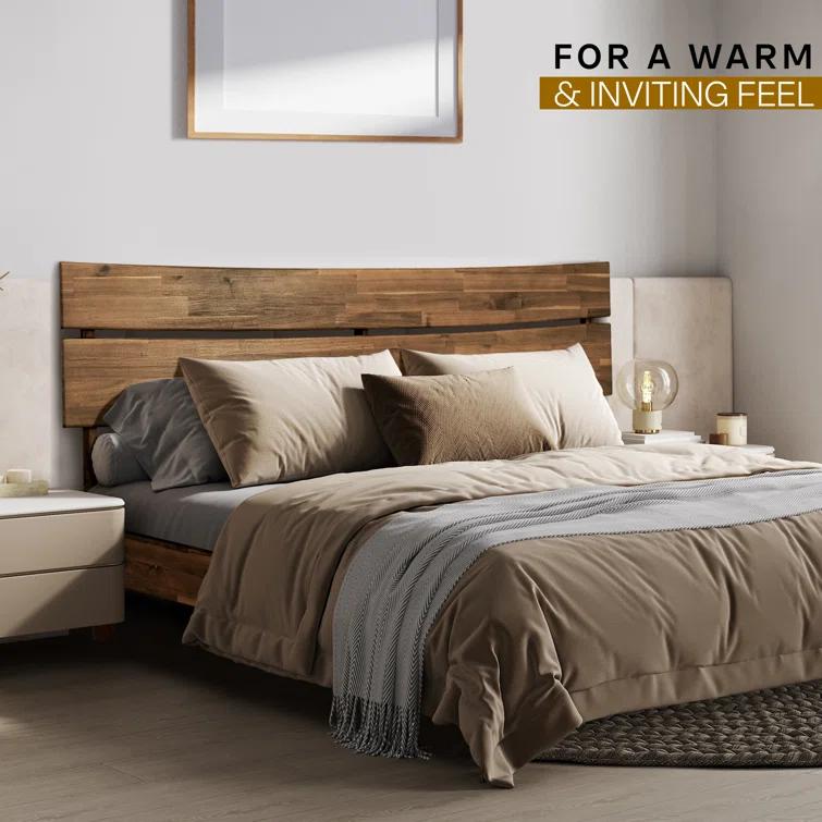 Acacia Aurora Premium Solid Wood Platform Bed Frame and High Headboard, King Bed Frame with Headboard Included, Mid Century Modern Bed with 5 years Warranty