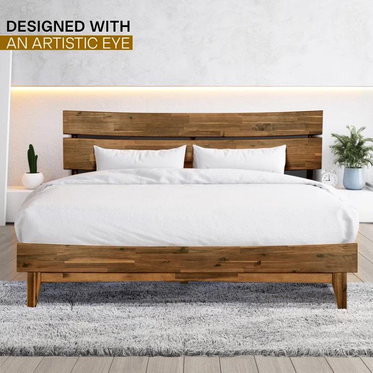 Acacia Aurora Premium Solid Wood Platform Bed Frame and High Headboard, King Bed Frame with Headboard Included, Mid Century Modern Bed with 5 years Warranty