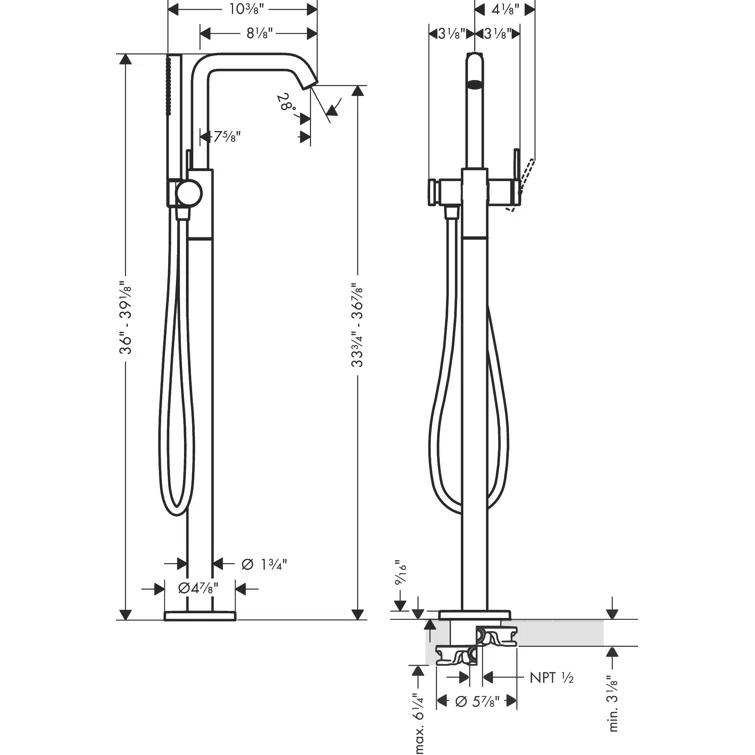 hansgrohe Tecturis S Freestanding Tub Filler with 1.75 GPM Handshower