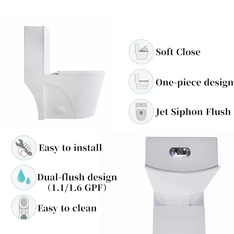 Momei 1.6 GPF Dual-Flush Toilet Modern Elongated One-Piece Toilet (Seat Included)