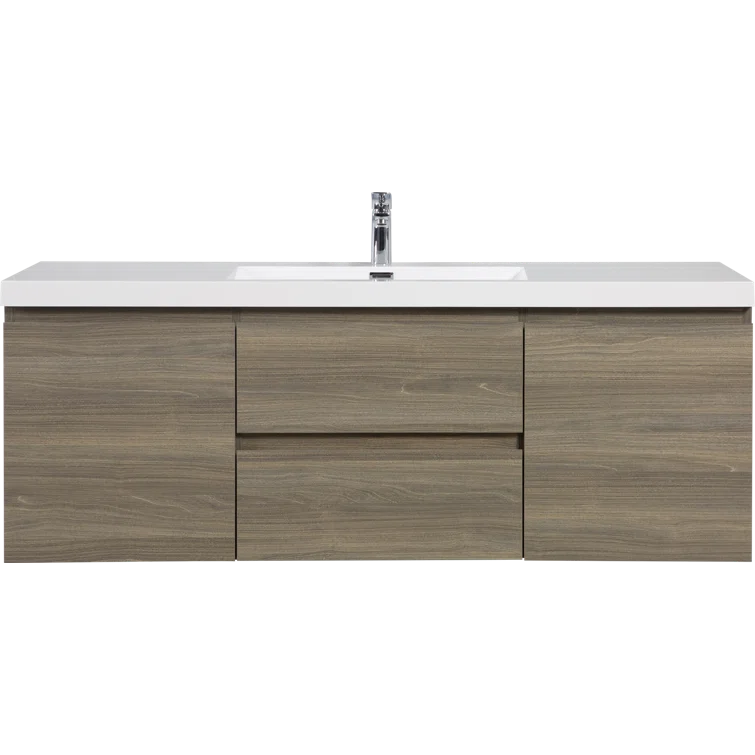 60" Floating Bathroom Vanity Modern Wall-Mounted Storage Vanity with Resin Top Basin, 2 Cabinets and 2 Soft Close Drawers