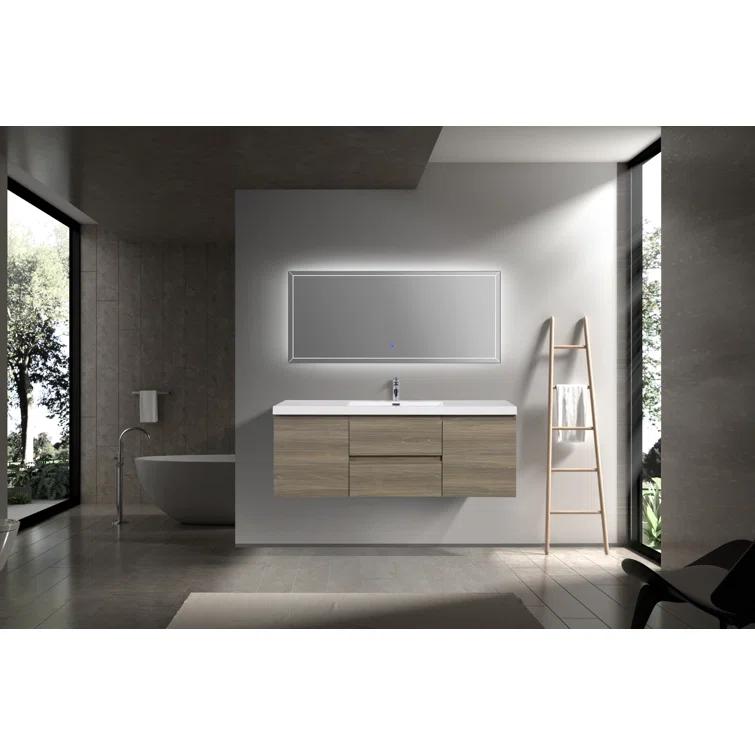 60" Floating Bathroom Vanity Modern Wall-Mounted Storage Vanity with Resin Top Basin, 2 Cabinets and 2 Soft Close Drawers